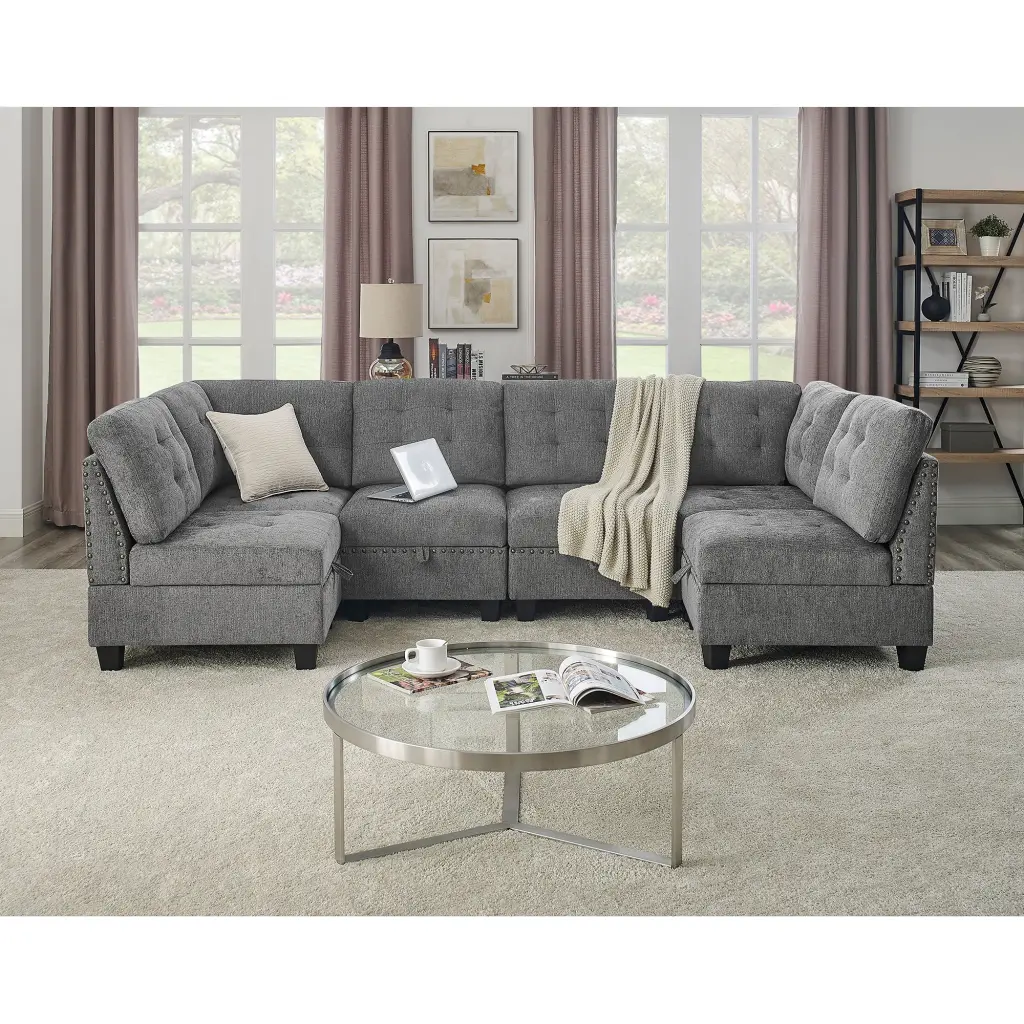 U Shaped Modular Sectional Sofa DIY Combination Four Single Chairs chuangyuan smart home