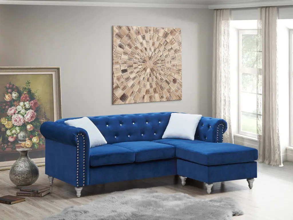 Raisa G861B Sofa Chaise Burgundy Navy Blue Foam Velvet Living Room Sectional glory furniture