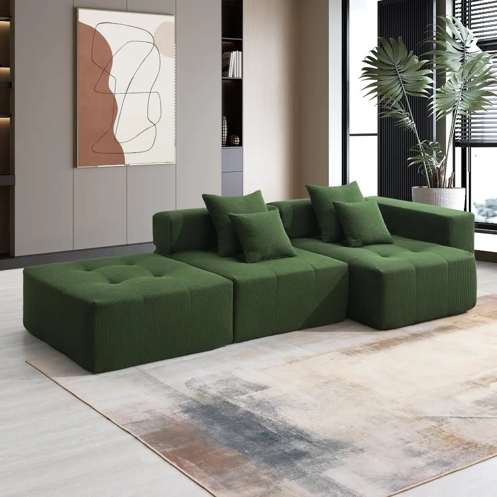 105.5'' L Shaped Modular Sectional Sofa, Minimalist Corduroy Floor Couch gt