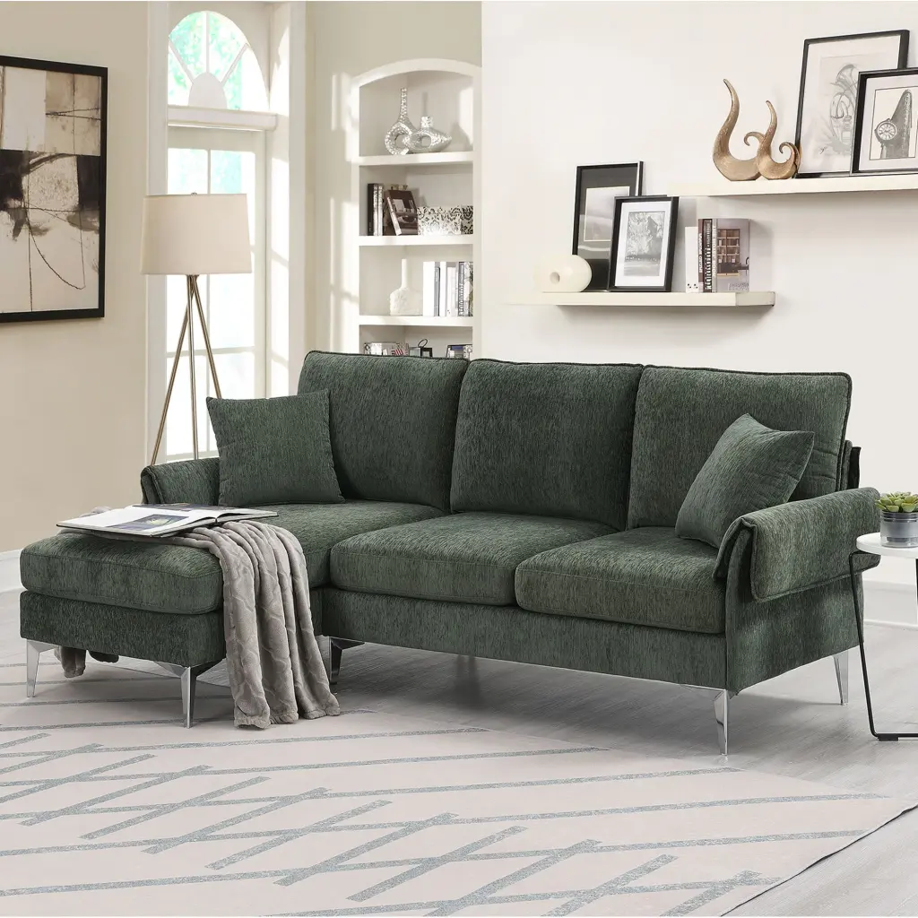 84 Inch Convertible Sectional Sofa Modern Chenille L Shaped Couch Chaise gt