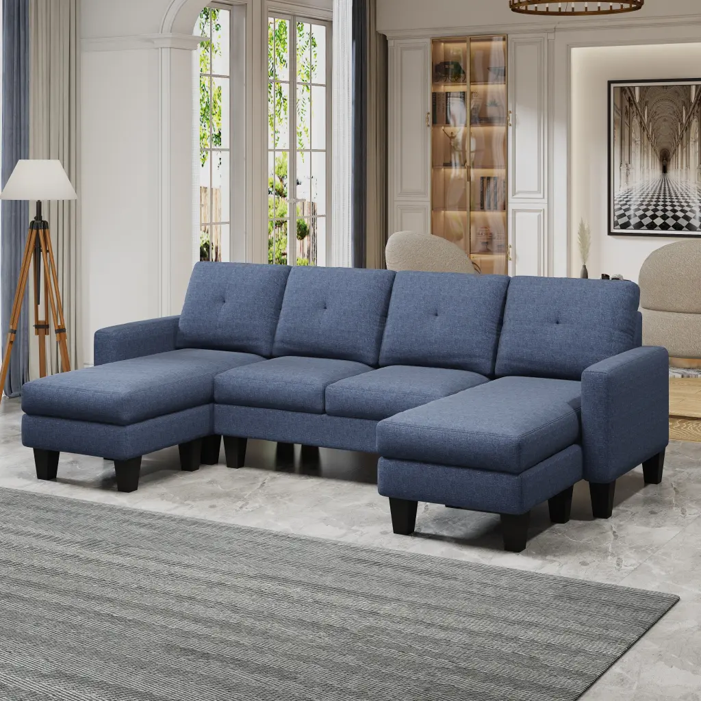 U Shaped Sofa Couch 4 Seat Sofa Chaise Polyester Material Living Room huazhao furniture