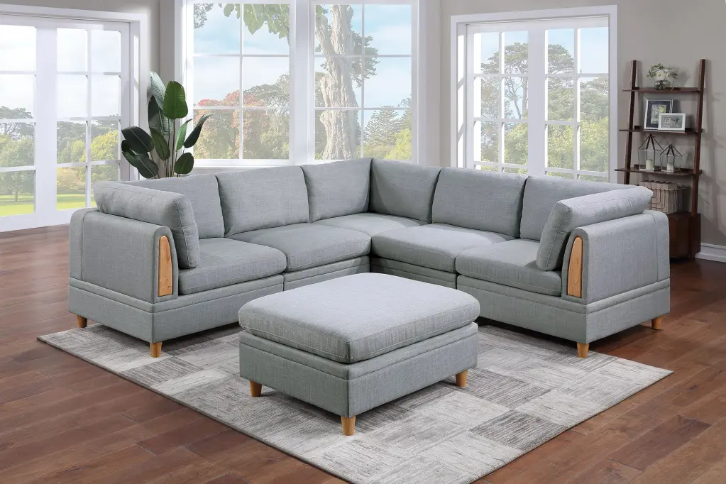6Pc Modular Sofa Set Light Grey Dorris Material Living Room Furniture kanepe