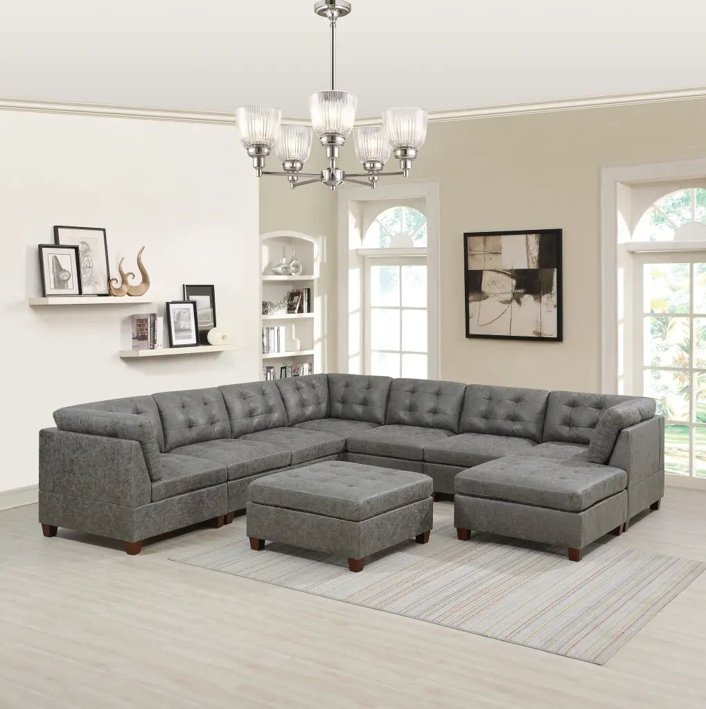 Antique Grey Modular Sectional 9Pc Set Tufted Comfortable Living Room Sofa kanepe