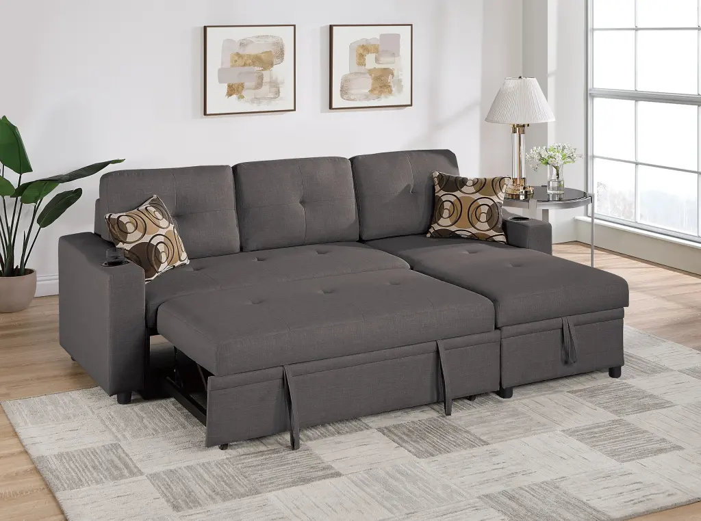 Ash Black Convertible Sectional Sofa Pull Out Bed and Dorris Material kanepe