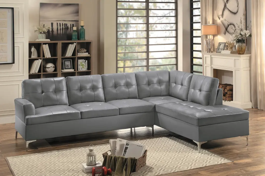 Contemporary Gray Faux Hide Upholstered 2Pc Sectional Sofa Recliner kanepe