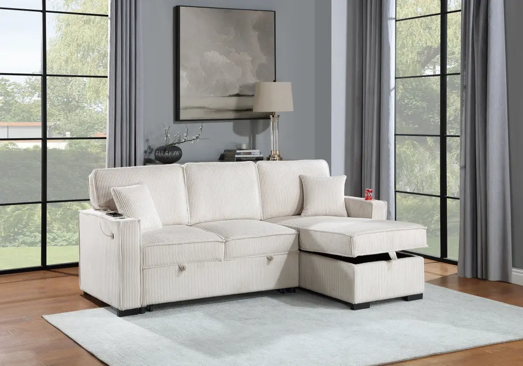 Convertible Sectional Beige Hue Corduroy Reversible Chaise Storage Living Room Sofa kanepe