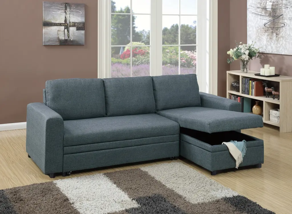 Convertible Sectional Sofa Blue Grey Hue Polyfiber Living Room kanepe