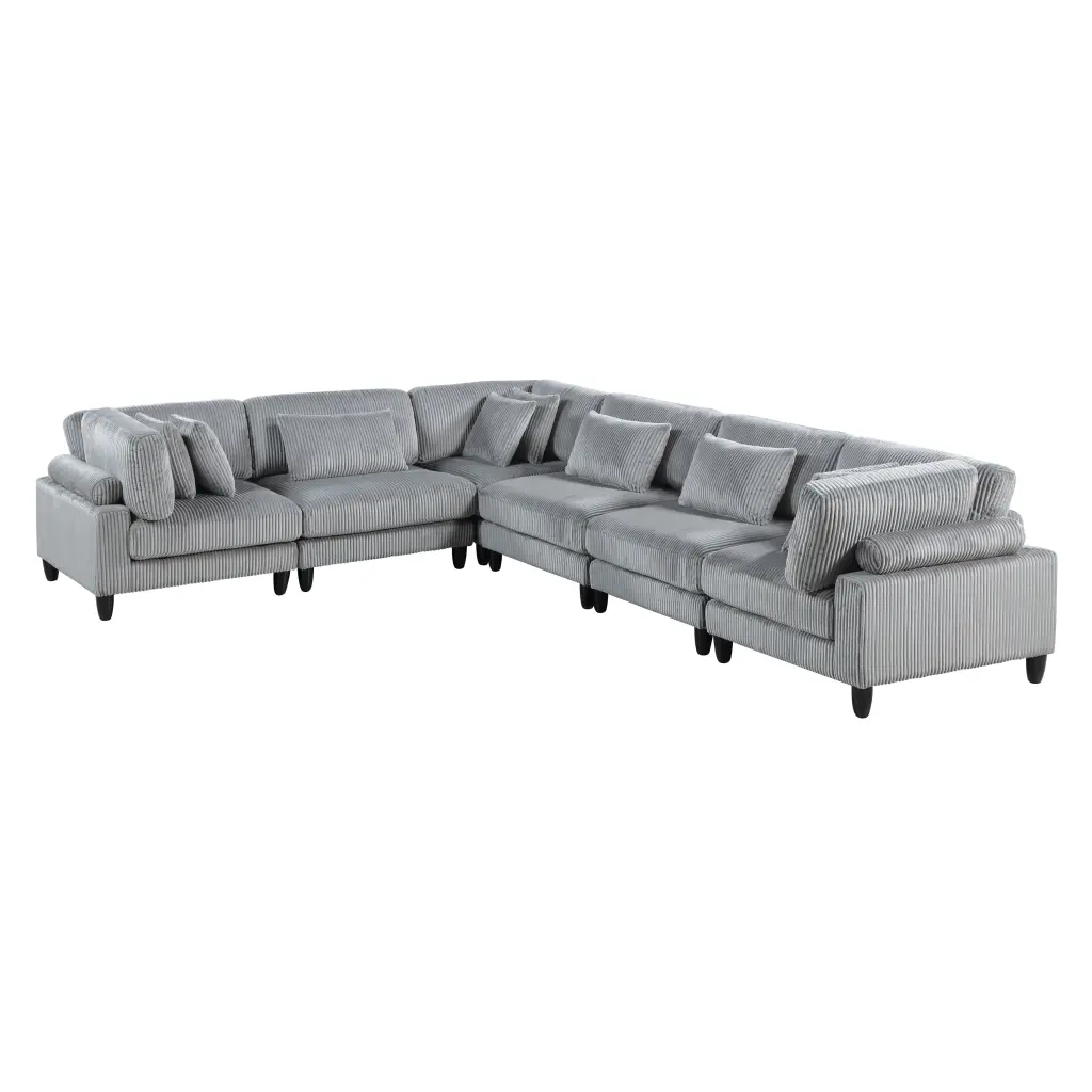6 Piece Modular Sectional Set Gray Corduroy Upholstery 3 Armless Chairs Comfortable kanepe