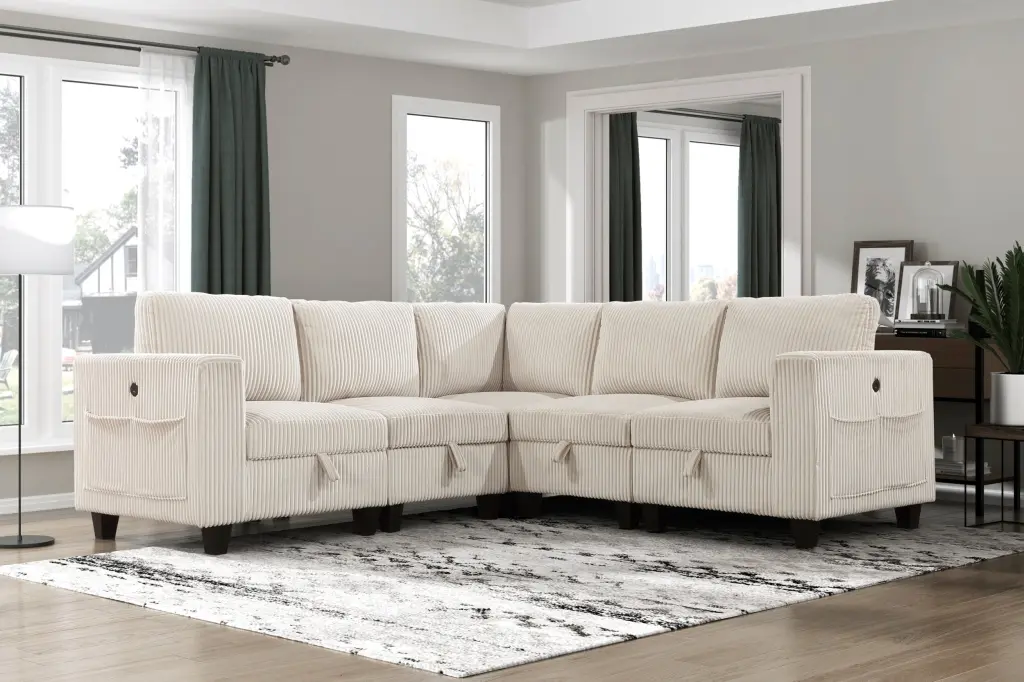 5 Piece Modular Sectional Storage Seats Side Pockets Charging Ports kanepe