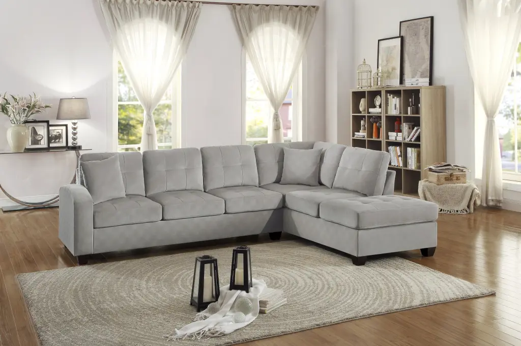 2 Piece Reversible Sectional Chaise Tufted Taupe Microfiber Sofa kanepe