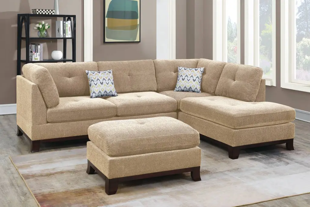 Sectional Sofa Ottoman Camel Chenille Living Room Home Decor kanepe