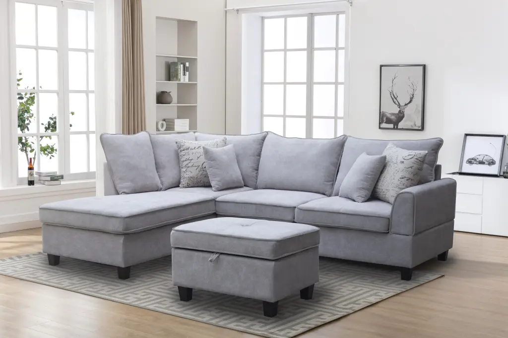 Harmony 99.5 Inch Light Gray Fabric Sectional Sofa Left Facing Chaise lilola home