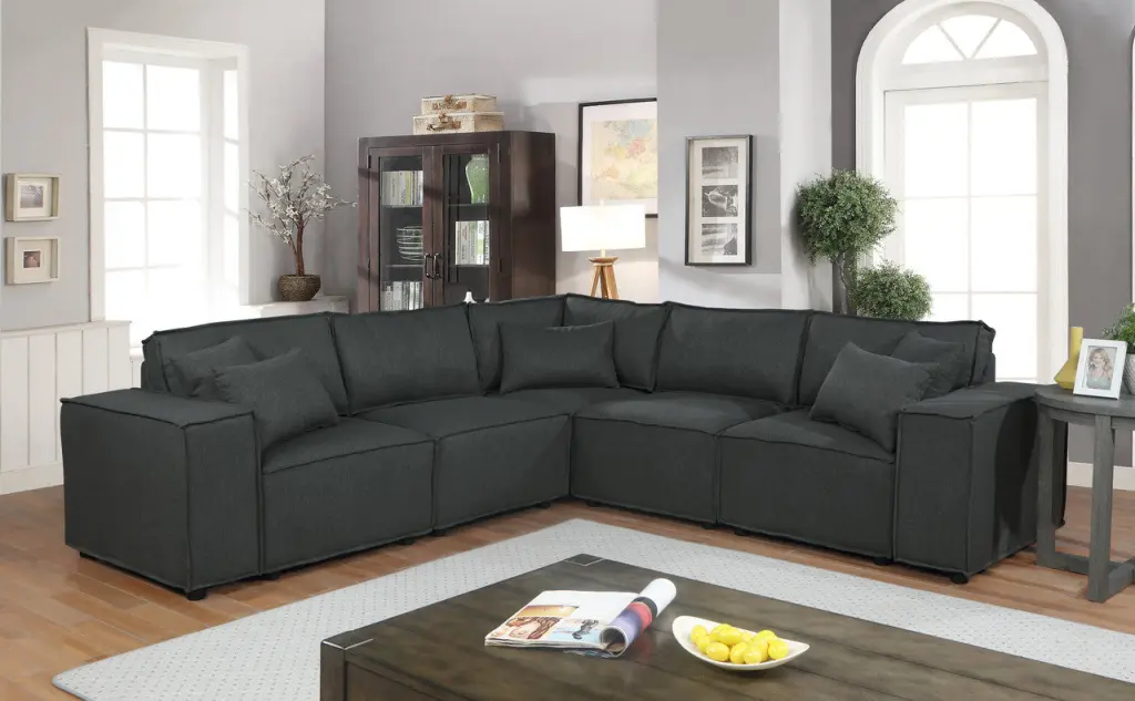 Jenson 99 Inch Modular Sectional Sofa Dark Gray Linen Fabric lilola home