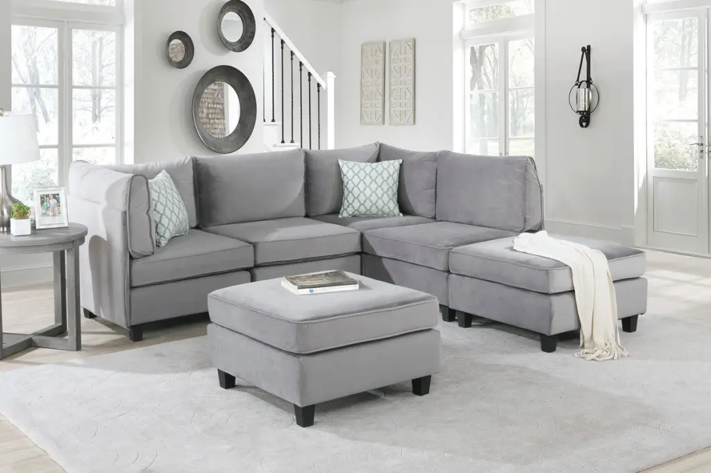Simona 90 Inch Gray Velvet 6 Piece Modular Sectional Sofa lilola home