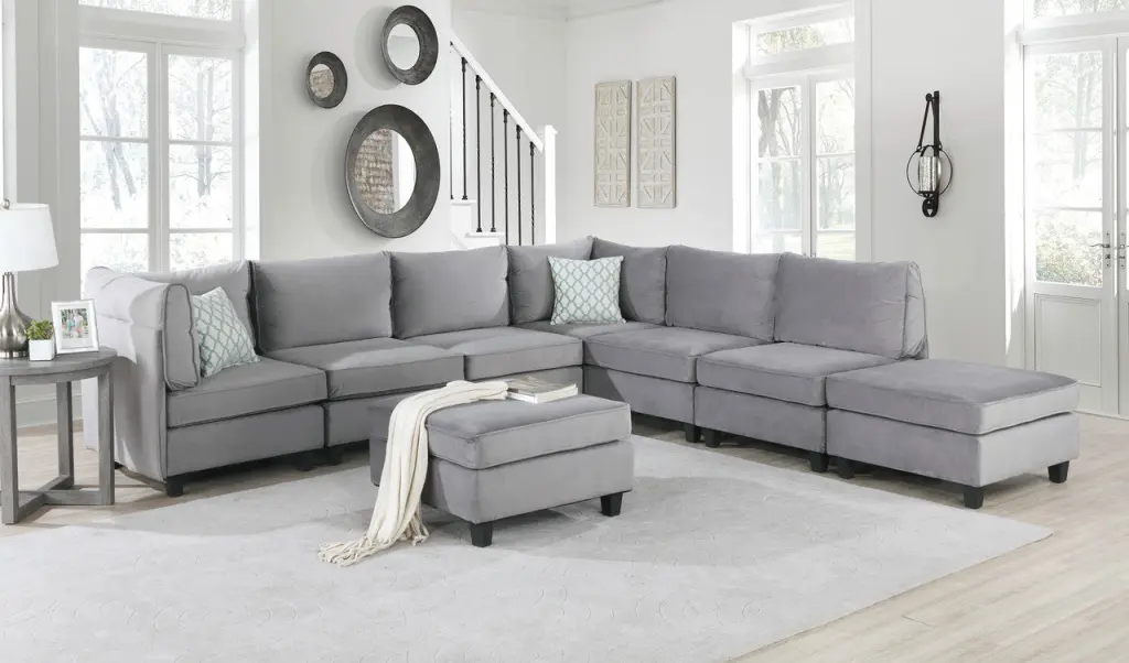 Zelmira 120 Inch Gray Velvet 8 Piece Modular Sectional Sofa lilola home
