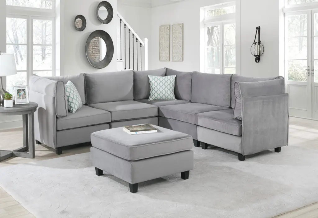 Zelmira 90 Inch Gray Velvet 6Pc Modular Sectional Sofa Living Room lilola home