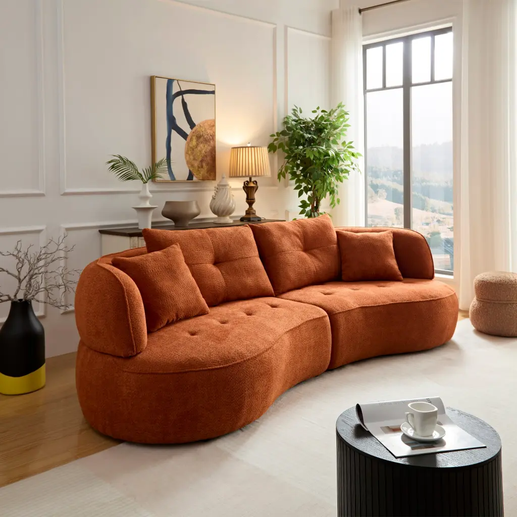 Wks7C Orange Sectional Sofa Removable Pillows Long Lasting Material momore home