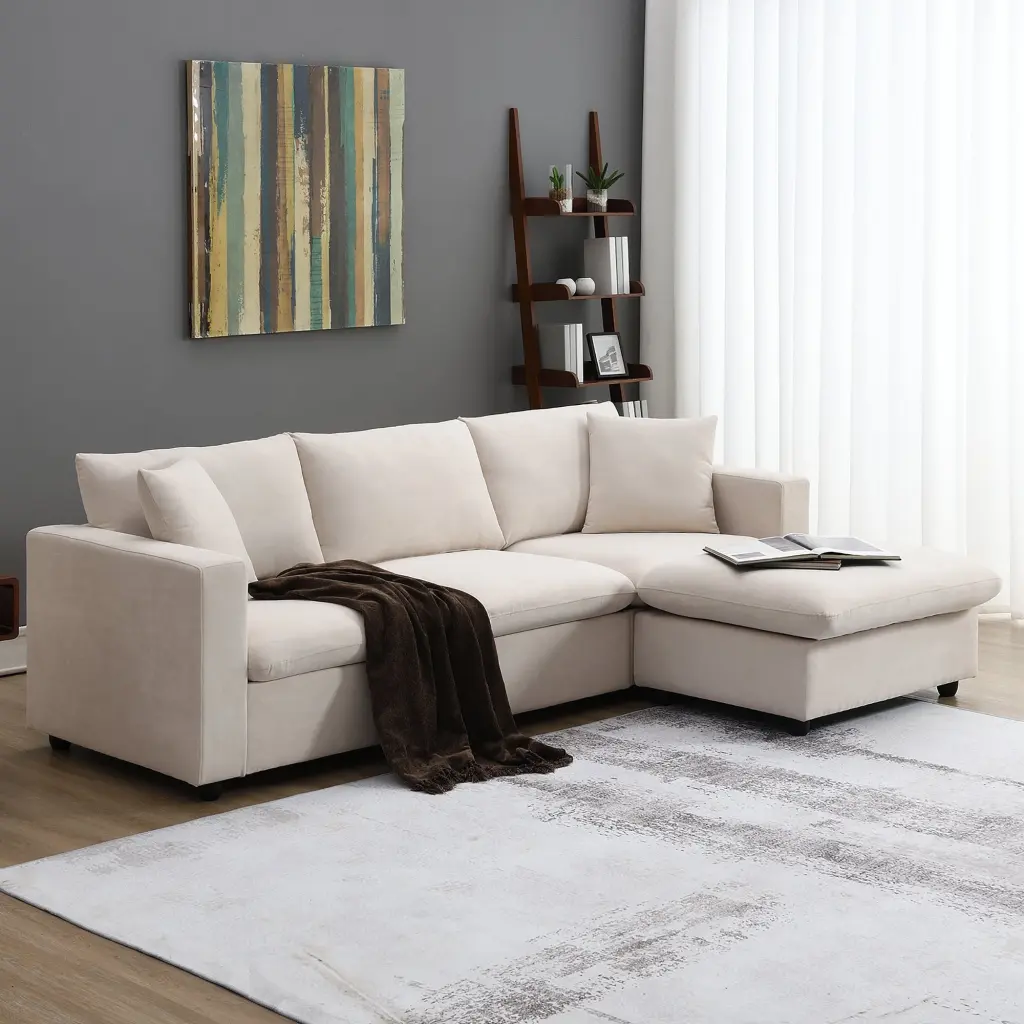 100.4x64.6 Inch Modern L Shaped Sectional Sofa Set 2 Free Pillows rnb