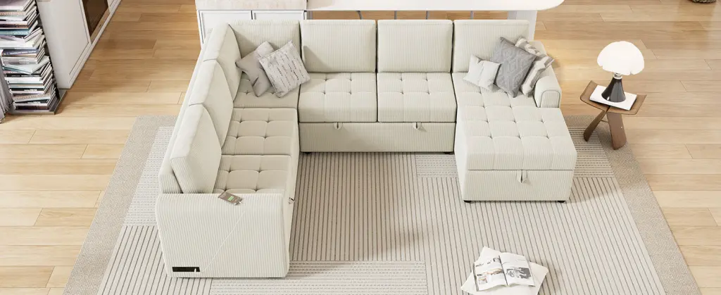 107.5 U Shaped Sectional Sofa Pull Out Sofa Bed Storage rnb