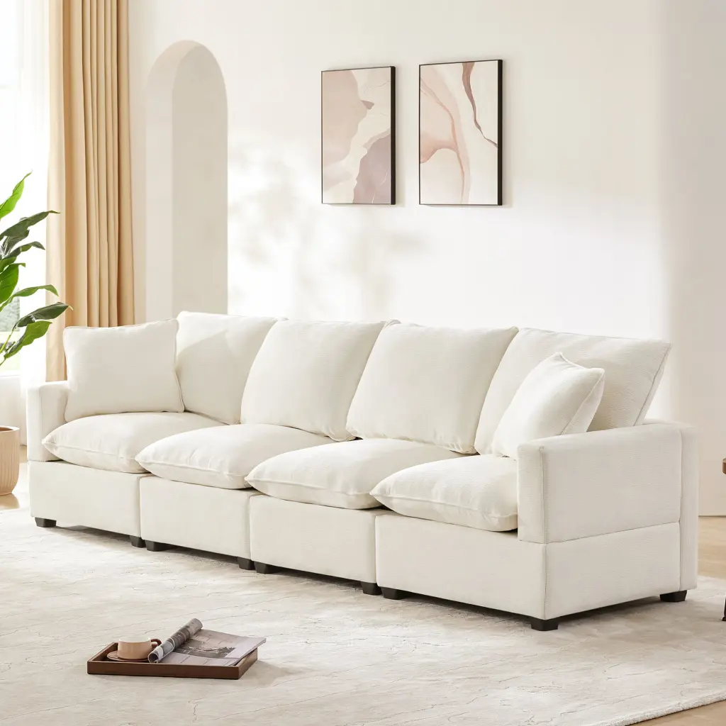 110x29 Inch Modern Modular Sofa 4 Seat Chenille Sectional Couch Set rnb