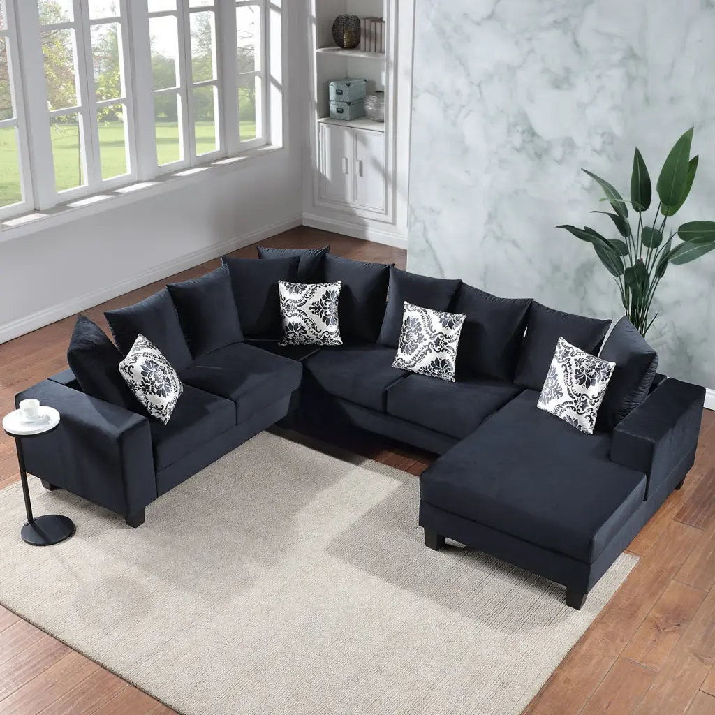 110x85 Inches Modern U Influence Sectional Sofa Velvet Corner Couch Lots Space rnb
