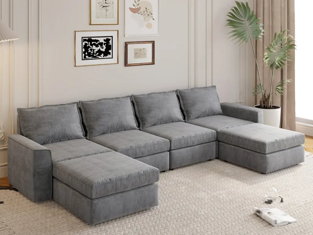 115x58 Inch Chenille Modular Sectional Sofa U Shaped Reversible Couch Free Configuration Living Room Set rnb