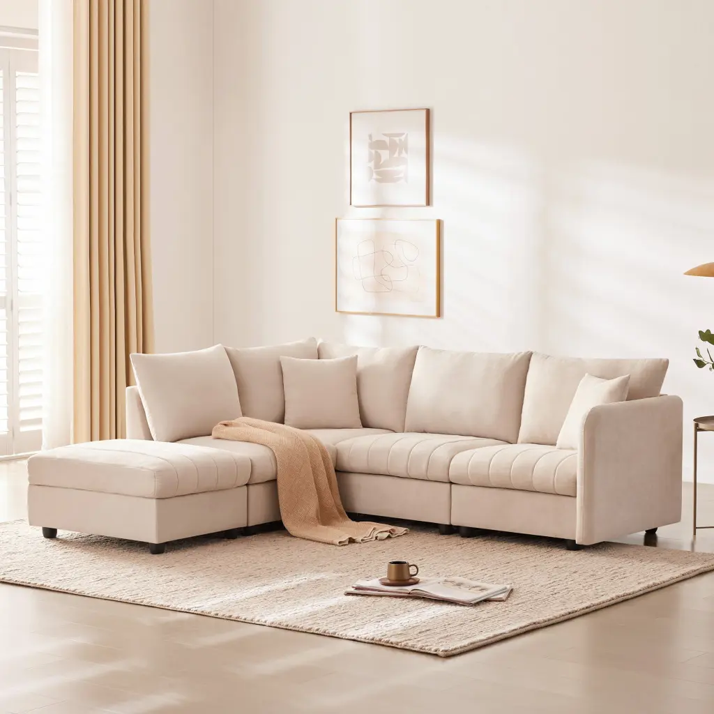 89x79 Inch Modern Sectional Sofa Vertical Stripes and 2 Pillows rnb
