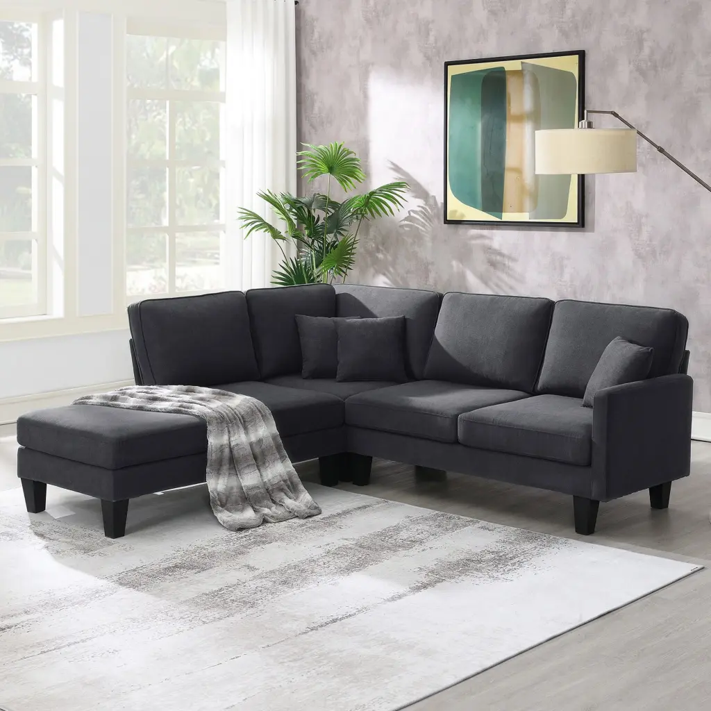 90x88 Inch Terrycloth Modern Sectional Sofa 5 Seat Functional Couch Set rnb