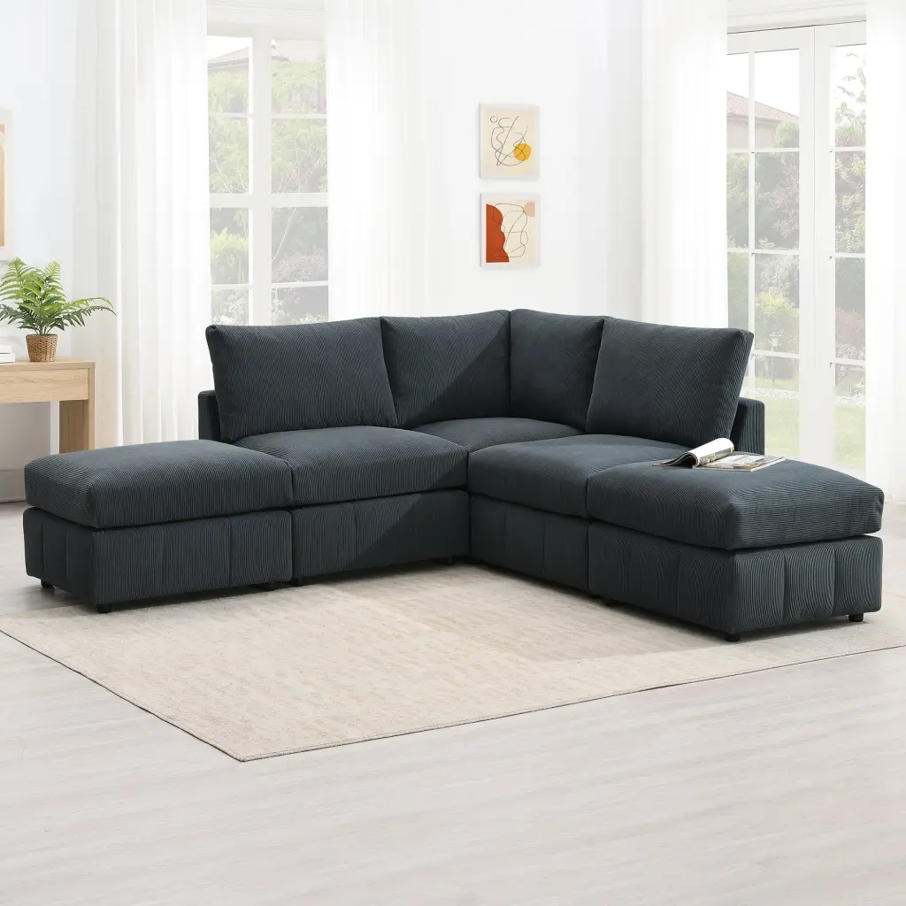93 Inch Modern Sectional Sofa Vertical Stripes 5 Seat Armless Couch rnb