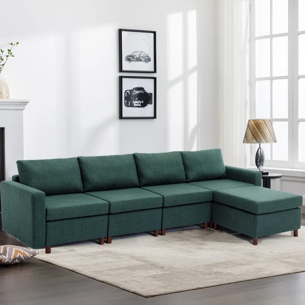 4 Seat Module Sectional Sofa Couch 1 Ottoman Living Room Seating rnb