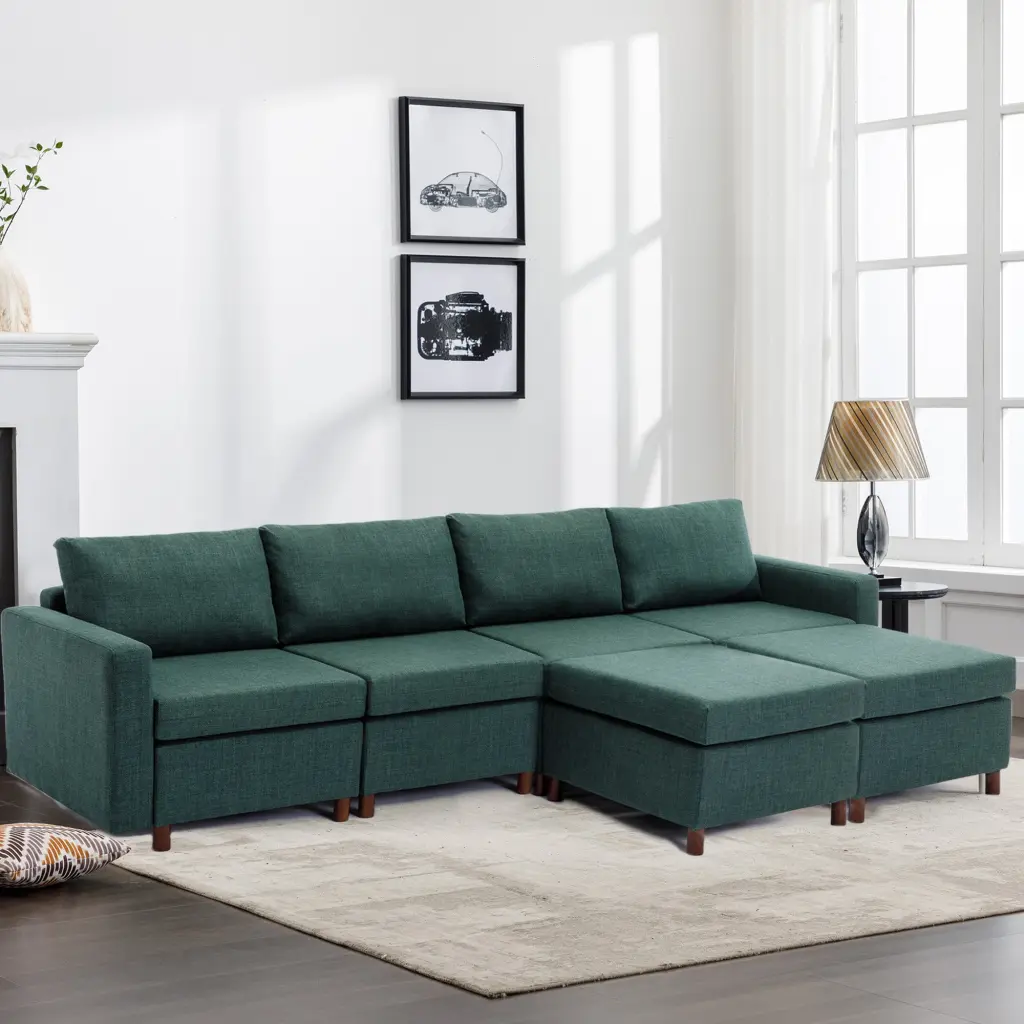 4 Seat Module Sectional Sofa Couch 2 Ottomans Living Room rnb