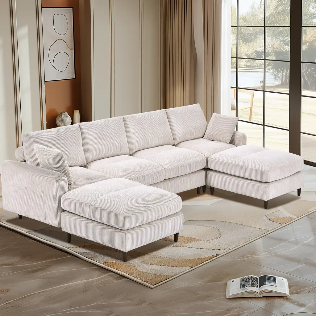 Modern Corduroy Modular Section Sofa U Influenced Convertible L Influenced Sofa samhao