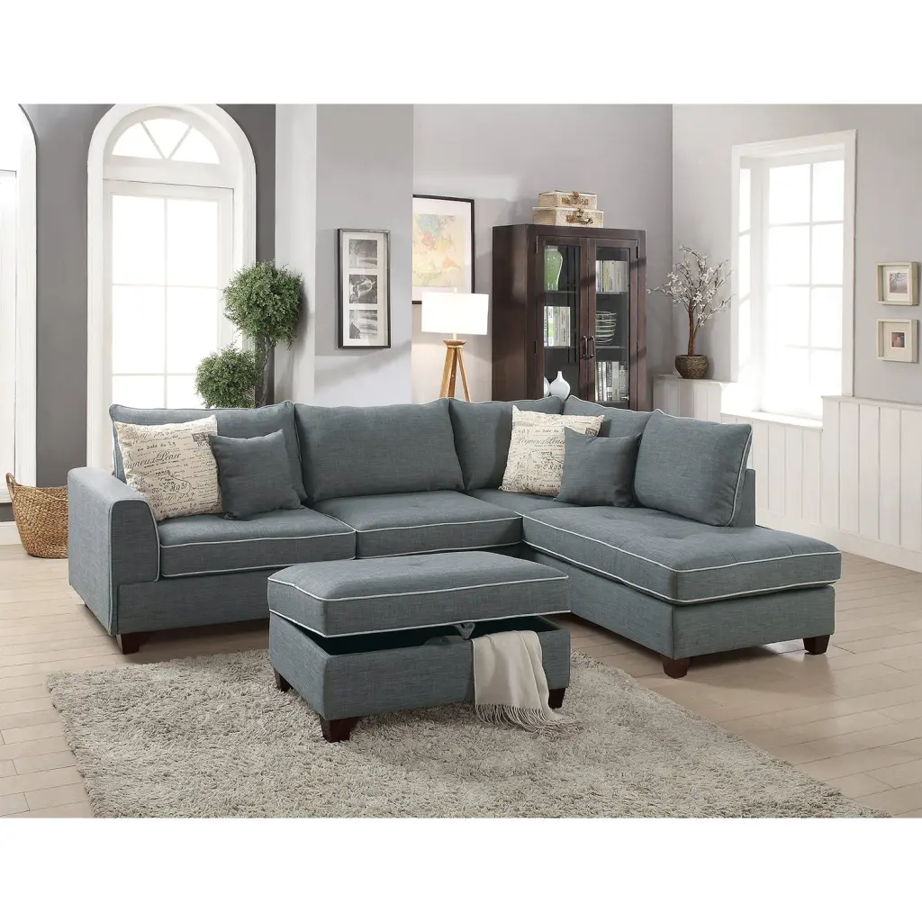 Material Reversible Sectional Sofa Ottoman Alloy Metal Gray Cushioned Living Room Furniture simple relax