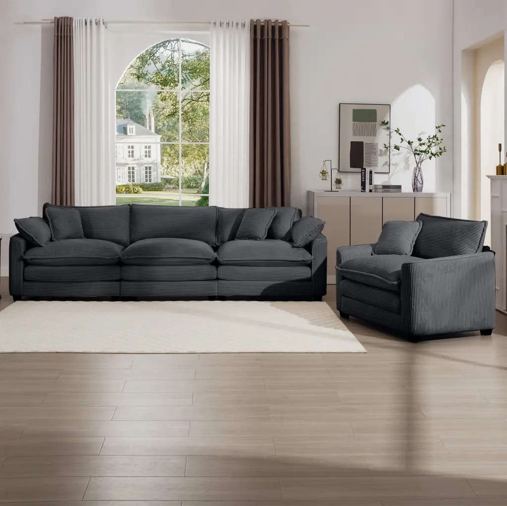 Mid Century Modern Sectional Set Two 3 Seater Sectional And Ottoman Contemporary Living Room Furniture ui furniture