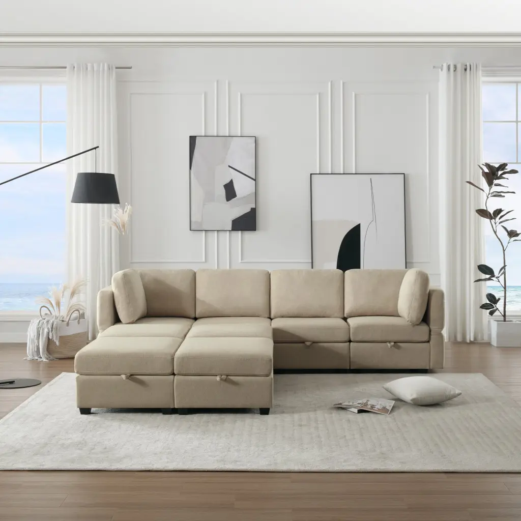 Modular Convertible U Shaped Sectional Sofa Couch Storage Ottoman Living Room Furniture ui furniture