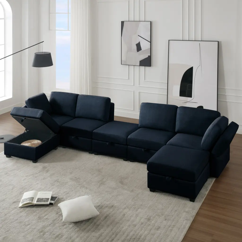 Modular Sectional Sofa U Shaped Couch Ottoman 7 Seat Modern Design ui furniture