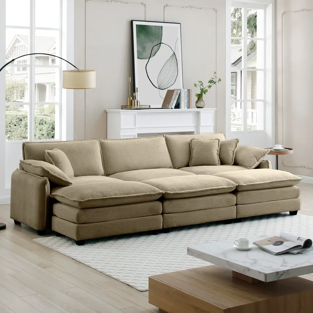 Oversized Modular Cushioned Sofa 3 Ottomans Sleeper Sofa Use ui furniture