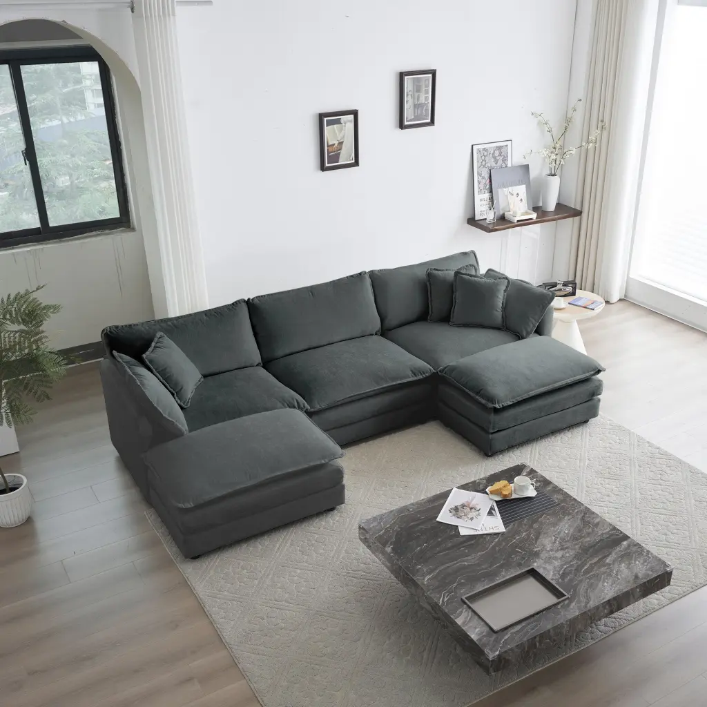 U Shaped Sectional Sofa Reversible Footrest 5 Seater Convertible Comfortable ui furniture