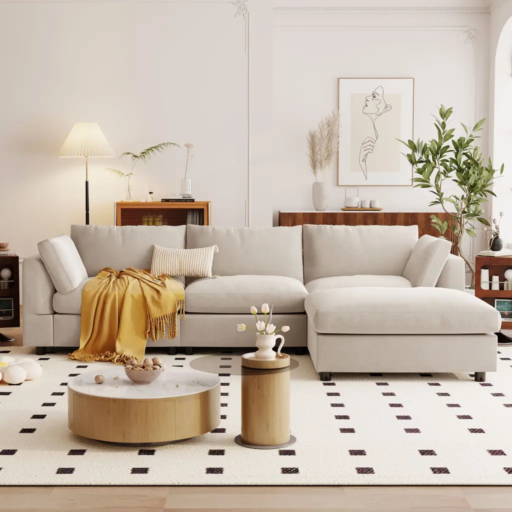 Upholstery Convertible Sectional Sofa L Shaped Couch Reversible Chaise Living Room u_style