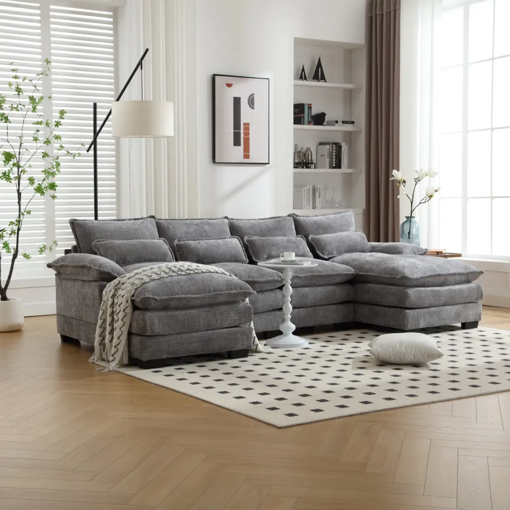 United We Win Modern Large Chenille Sectional Sofa Light Gray w1568 united we win