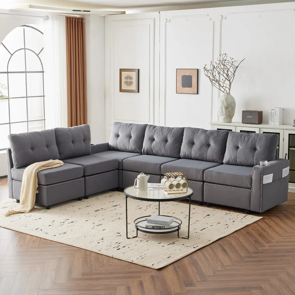 Velvet Modular Combination Sofa Storage Living Room Sectional Sofa w2113