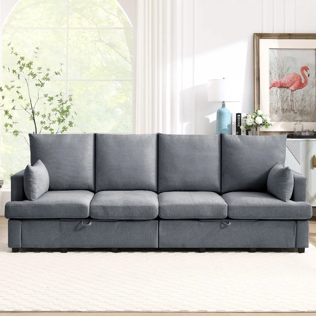 Modern Modular Sofa 4 Seat Chenille Sectional Couch Set 2 Pillows w2674