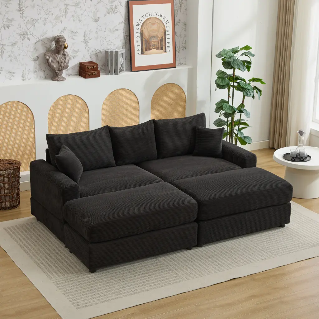 Modern Sectional Couch 2 Pieces Corduroy Couch Cushion Covers Soft Stretch Sofa Cover w2915