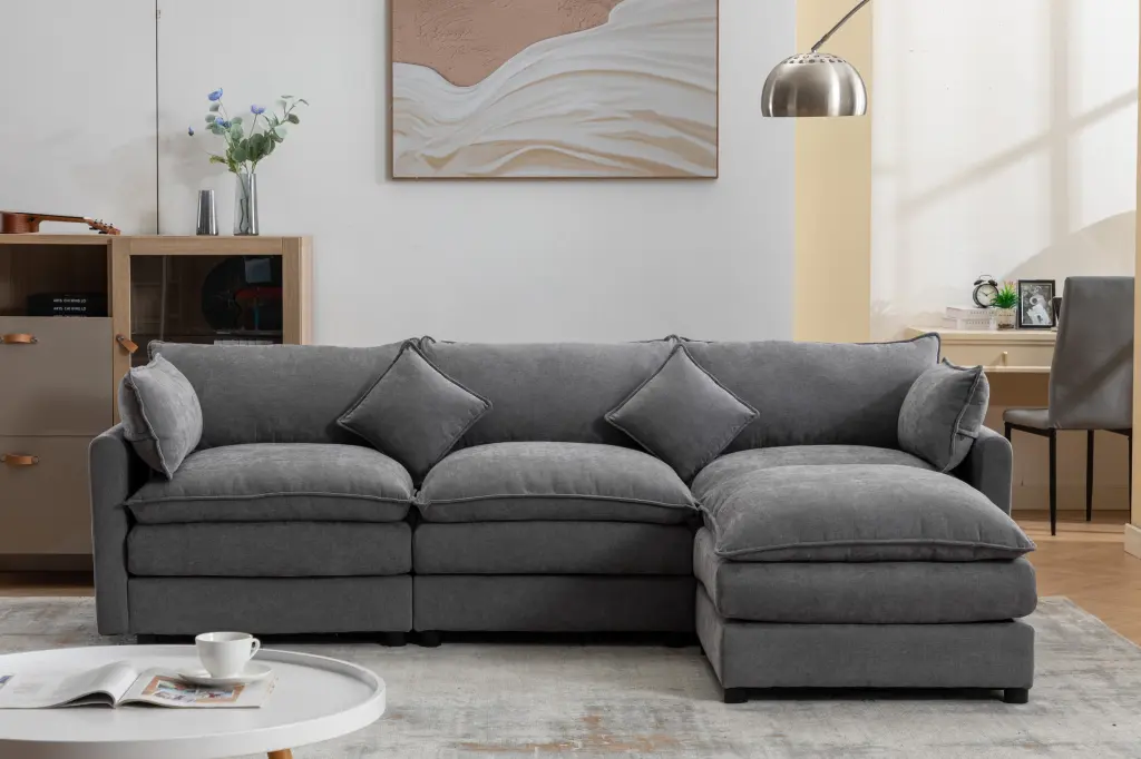 Modular Sectional Sofa 3 Seater L Shaped Sofa Ottoman Modern Design w2915