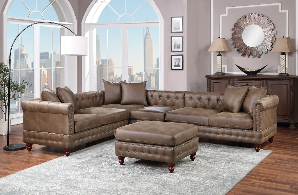 Dark Coffee 4Pc Sectional Set 3X Reversible Loveseat Chaise And 1X Ottoman Living Room Furniture kanepe