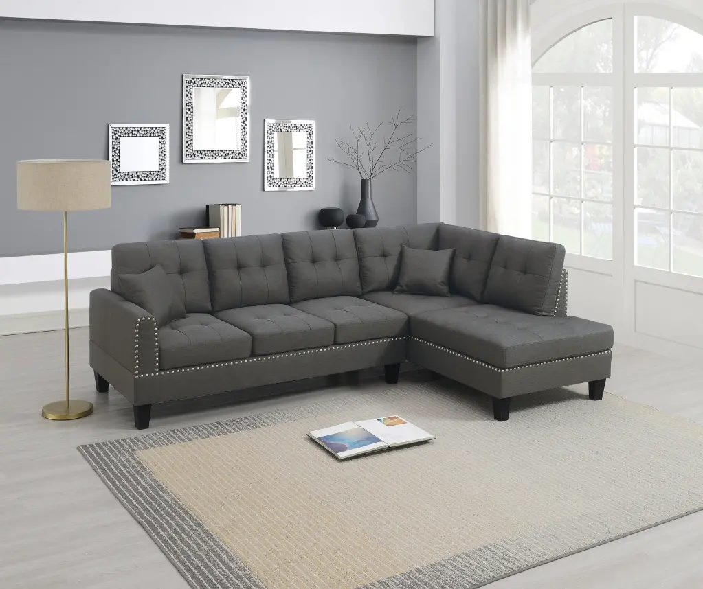 2 Piece Sectional Set Living Room Sofa and Chaise Dark Home Decor kanepe