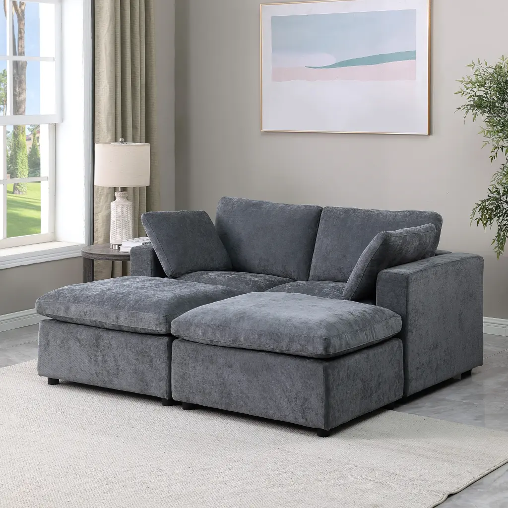 68.5 Inch Loveseat Sofa 2 Ottoman Modular Sleeper Couch Set Upholstered meiting furniture