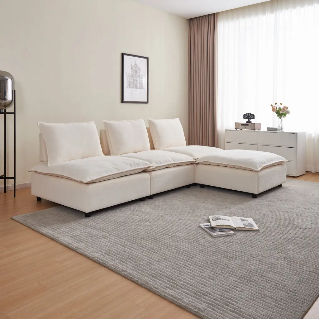 Modern Armless L Shaped Sectional Sofa Couch Ottoman Modular Design modasi