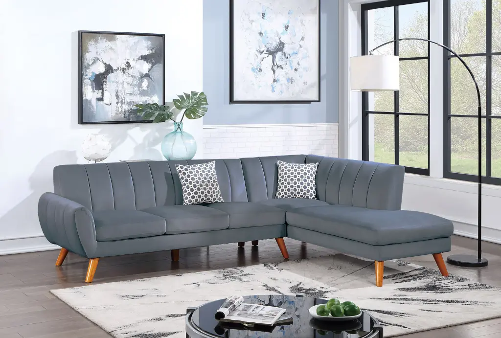 Sectional 2 Piece Sofa Black Faux Hide Dark Gray Velvet Upholstery poundex