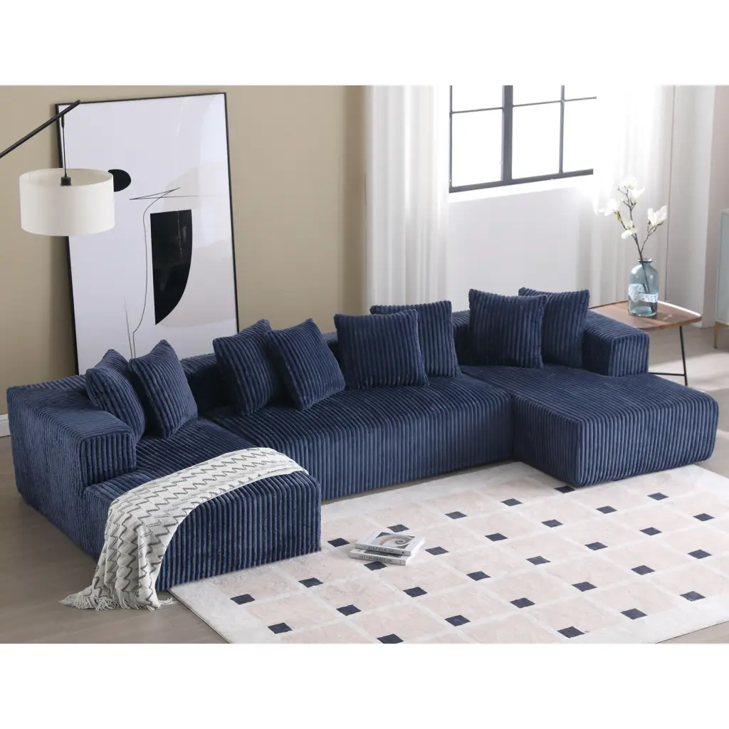 131 Inch Modular Sectional Couch U Shaped Sofa Chaise Lounge Striped Fabric sun-t furniture
